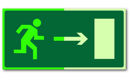 Знак "Направление к эвакуационному выходу направо фотолюм."