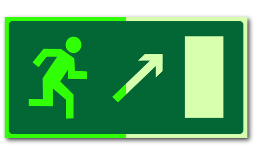 Знак "Направление к эвакуационному выходу направо вверх фотолюм."