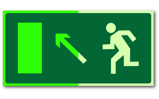 Знак "Направление к эвакуационному выходу налево вверх фотолюм."