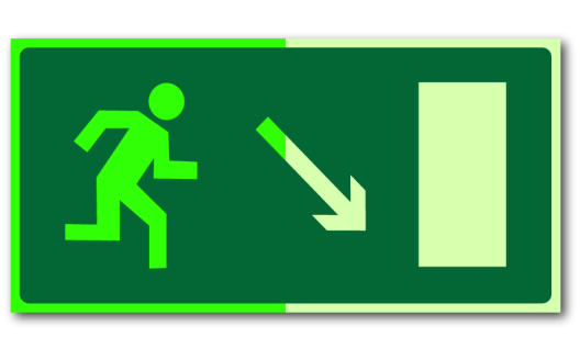 Знак "Направление к эвакуационному выходу направо вниз фотолюм."