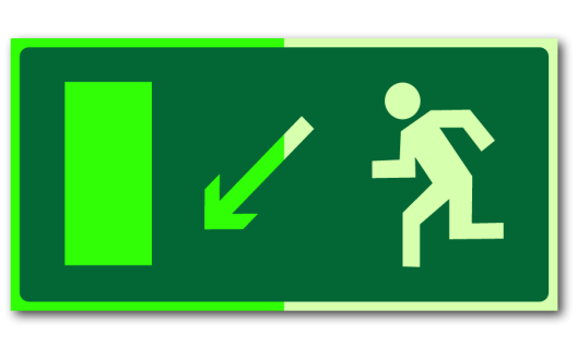 Знак "Направление к эвакуационному выходу налево вниз фотолюм."
