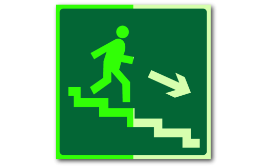 Знак "Направление к эвакуационному выходу по лестнице вниз (левосторонний) фотолюм."