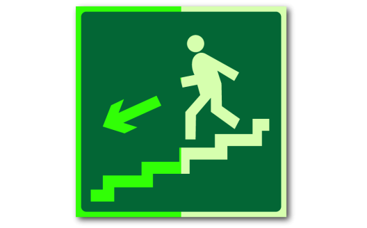Знак "Направление к эвакуационному выходу по лестнице вниз (правосторонний) фотолюм."