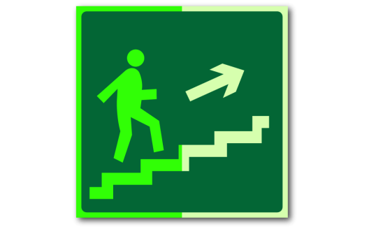 Знак "Направление к эвакуационному выходу по лестнице вверх (левосторонний) фотолюм."