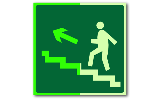 Знак "Направление к эвакуационному выходу по лестнице вверх (правосторонний) фотолюм."