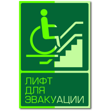 Знак "Лифт для эвакуации людей с инвалидностью фотолюм."