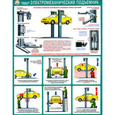 Плакат "Безопасность в авторемонтной мастерской. Электромеханический подъемник"