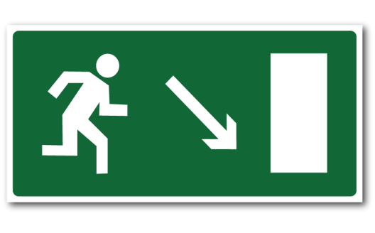 Знак "Направление к эвакуационному выходу направо вниз"