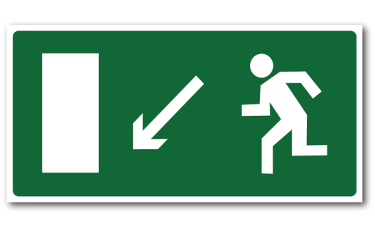 Знак "Направление к эвакуационному выходу налево вниз"