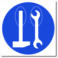Знак "Работать на высоте с привязанным ручным инструментом"
