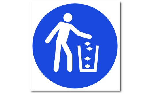 Знак "Поместите мусор (отходы жизнедеятельности, отбросы) в мусорное ведро"