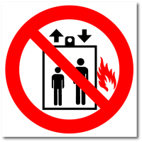 Знак "Запрещается пользоваться лифтом во время пожара"