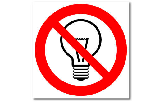 Знак "Запрещается использование ламп накаливания"