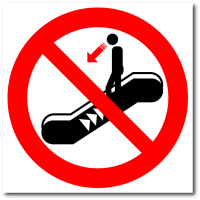 Знак "Запрещается двигаться навстречу движению подвижного полотна эскалатора"