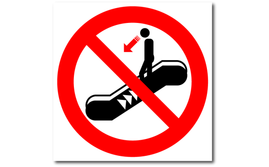 Знак "Запрещается двигаться навстречу движению подвижного полотна эскалатора"