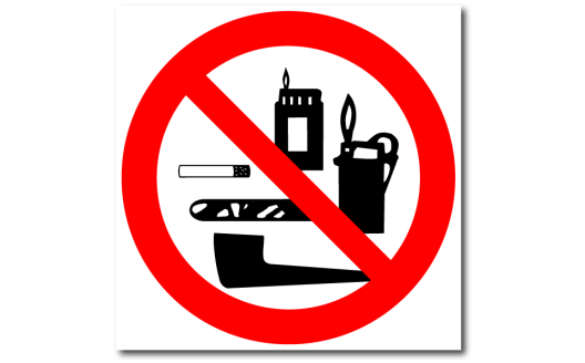 Знак "Проносить с собой табачные изделия, зажигалки и спички запрещено"